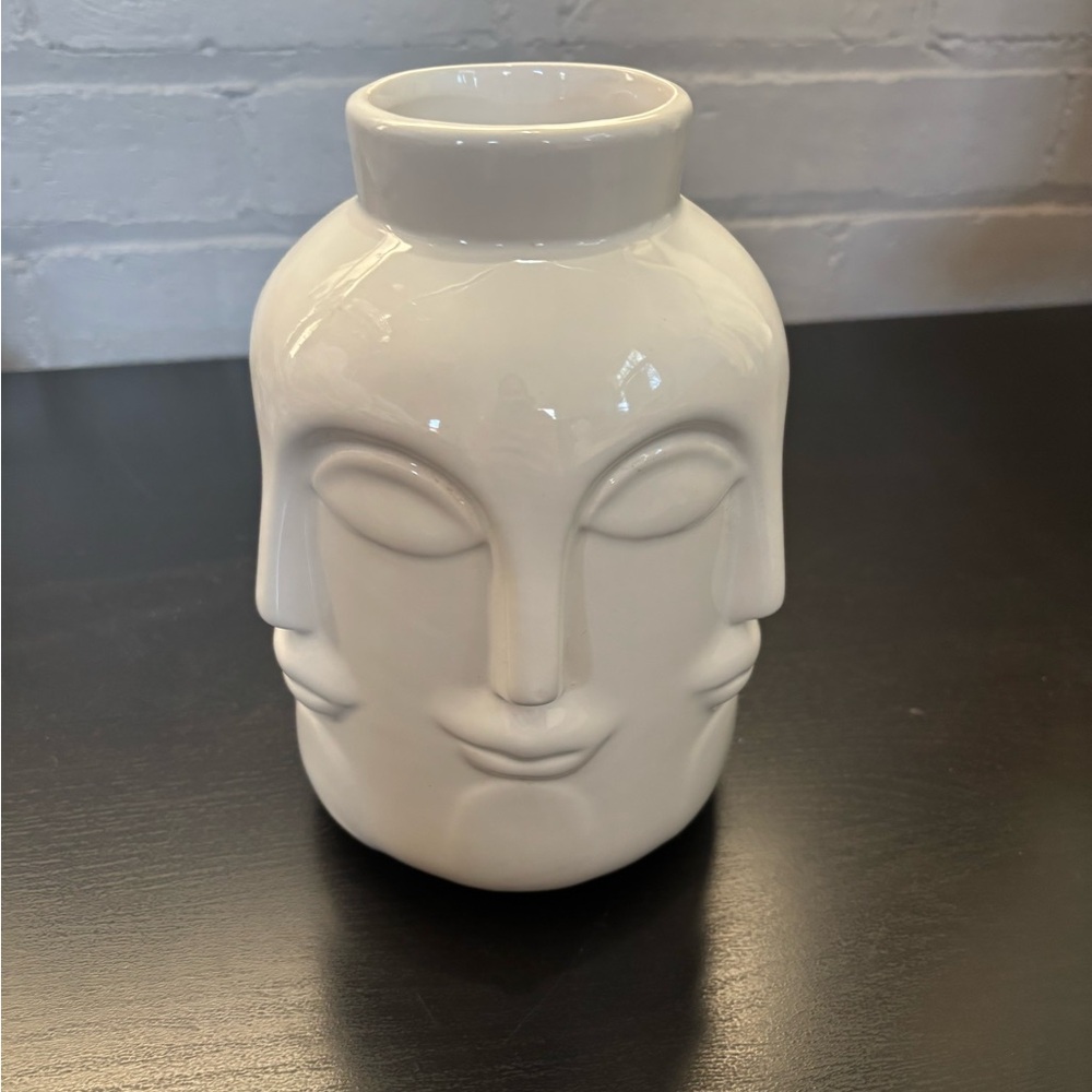 White Ceramic Face Vase - Decorative Home Accent